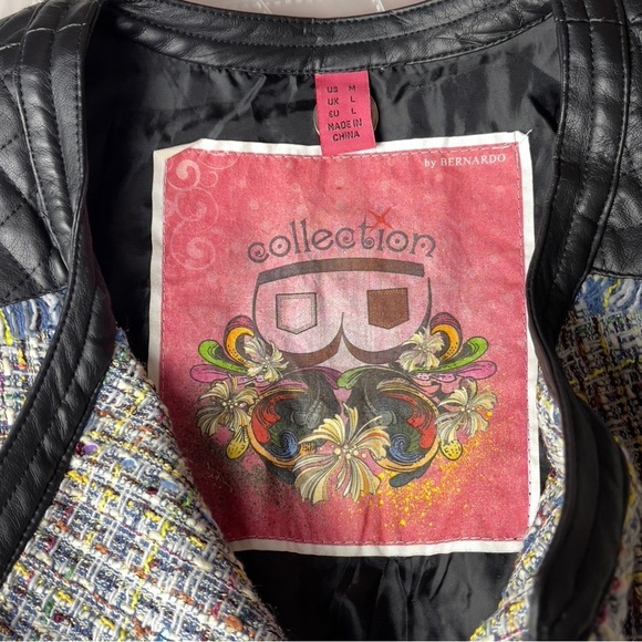 Collection by Bernardo Multicolor Tweed Faux Leather Jacket Size Medium - Picture 9 of 9